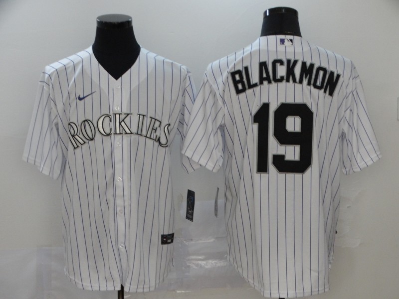 Men Colorado Rockies 19 Blackmon White stripes Nike Game MLB Jerseys